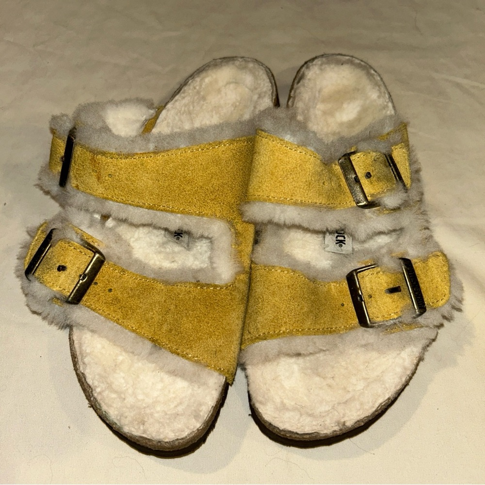 Birkenstock Yellow Shearling Sandals